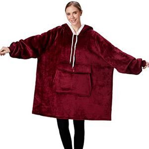Oversized Wearable Blanket Hoodie, Comfy Sherpa Sweatshirt Pullover Jacket Burg